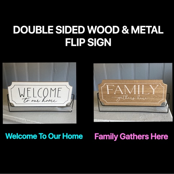 NWT Double Sided Wood & Metal Flip Sign-Welcome to Our Home/Family Gathers Here - Picture 1 of 12